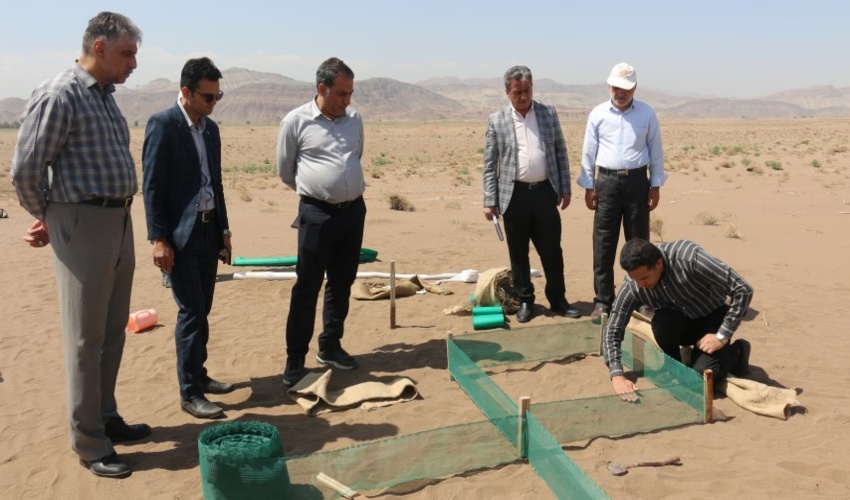 گزارش تصویری/بازدید مدیر کل دفتر امور بیابان سازمان منابع طبیعی و آبخیزداری کشور از پروژه احداث بادشکن غیرزنده در قم